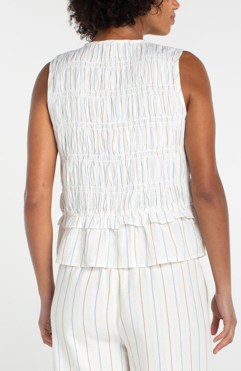 Liverpool Los Angeles Stripe Smocked Tie Sleeveless Cotton Tank, Alternate, color, Cream/Blue Multi Stripe