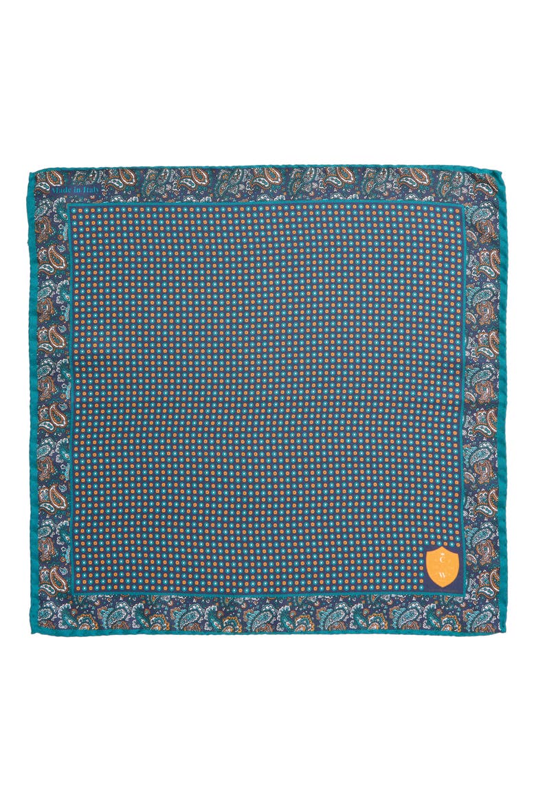 Paisley Silk Pocket Square, Alternate, color, TURQUOISE