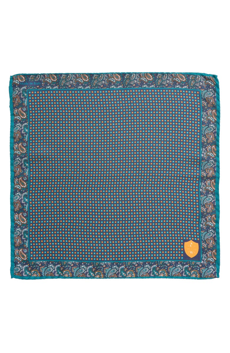 CLIFTON WILSON Paisley Silk Pocket Square, Alternate, color, Turquoise