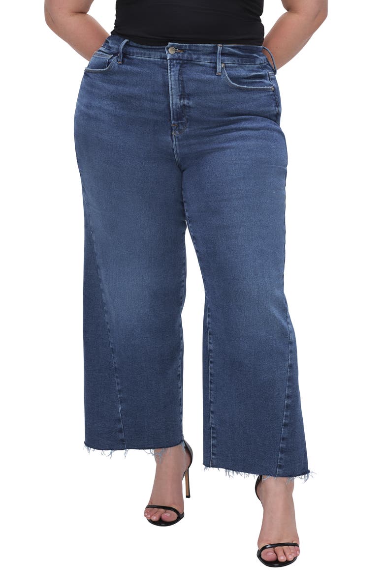 Good American Good Waist High Waist Crop Palazzo Jeans, Alternate, color, Indigo394