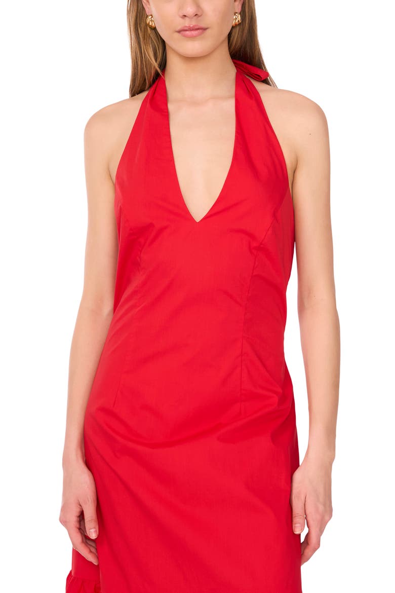 Halter Neck Tie Back Midi Dress, Alternate, color, GOJI BERRY