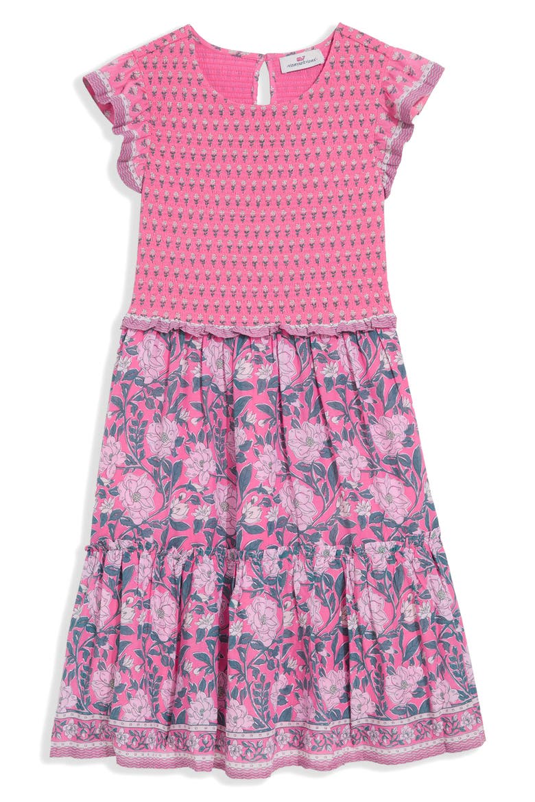 Kids' Ellen Smocked Tiered Dress, Main, color, CUTTY PINK MAGNOLIA