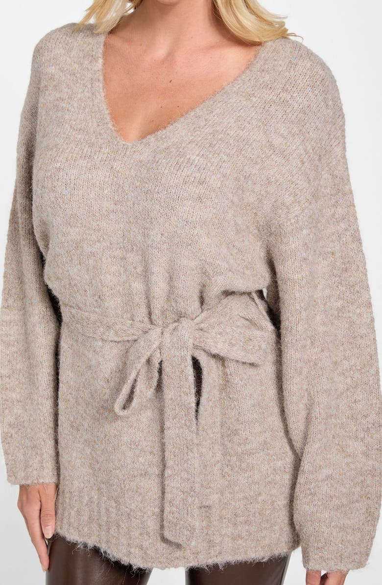 GUESS Kiyoka Tie Waist Tunic Sweater, Alternate, color, Flax-Light