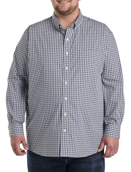Oak Hill By Dxl Big & Tall Check Patterned Sport Shirt In Navy Green