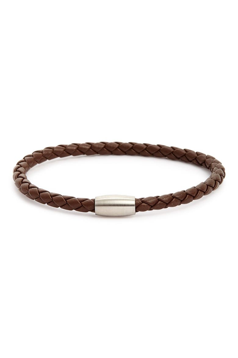 Woven Leather Bracelet with magnetic closure, Main, color, BROWN