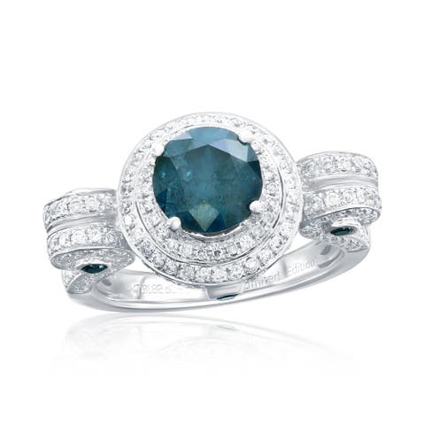14K White Gold 1.82ct Blue Diamond & 0.95cttw Diamond Ring