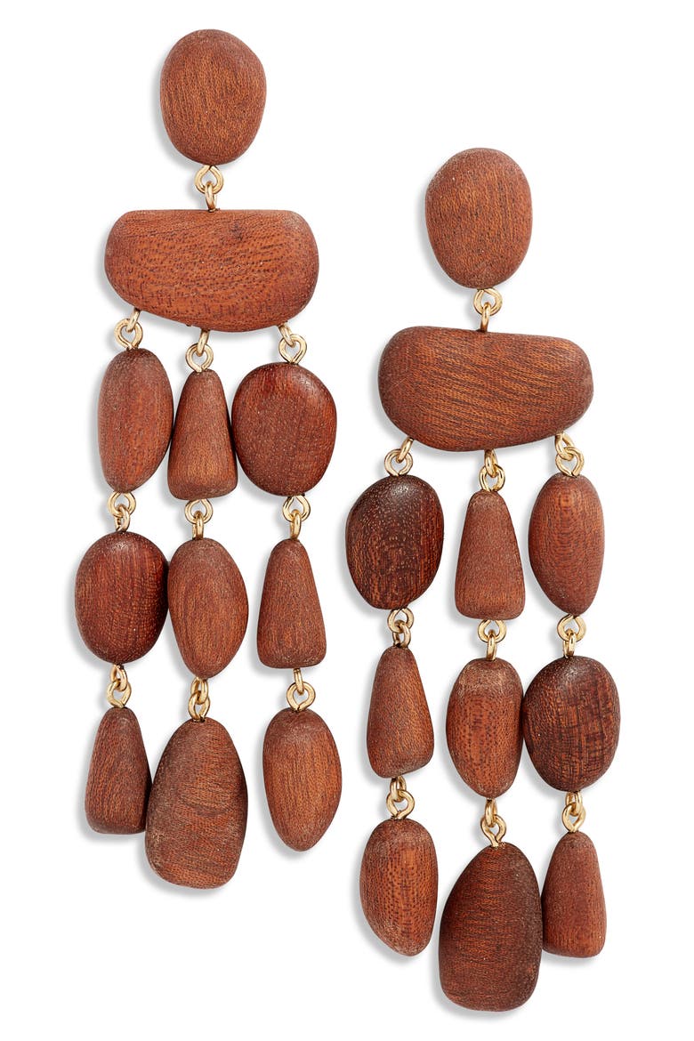 Tallulah Wood Chandelier Earrings, Main, color, MAHOGANY