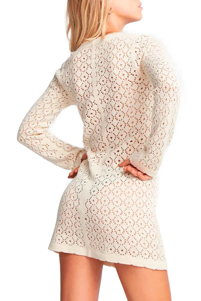 Alexandra Open Stitch Long Sleeve Cover-Up Minidress, Alternate, color, IVORY
