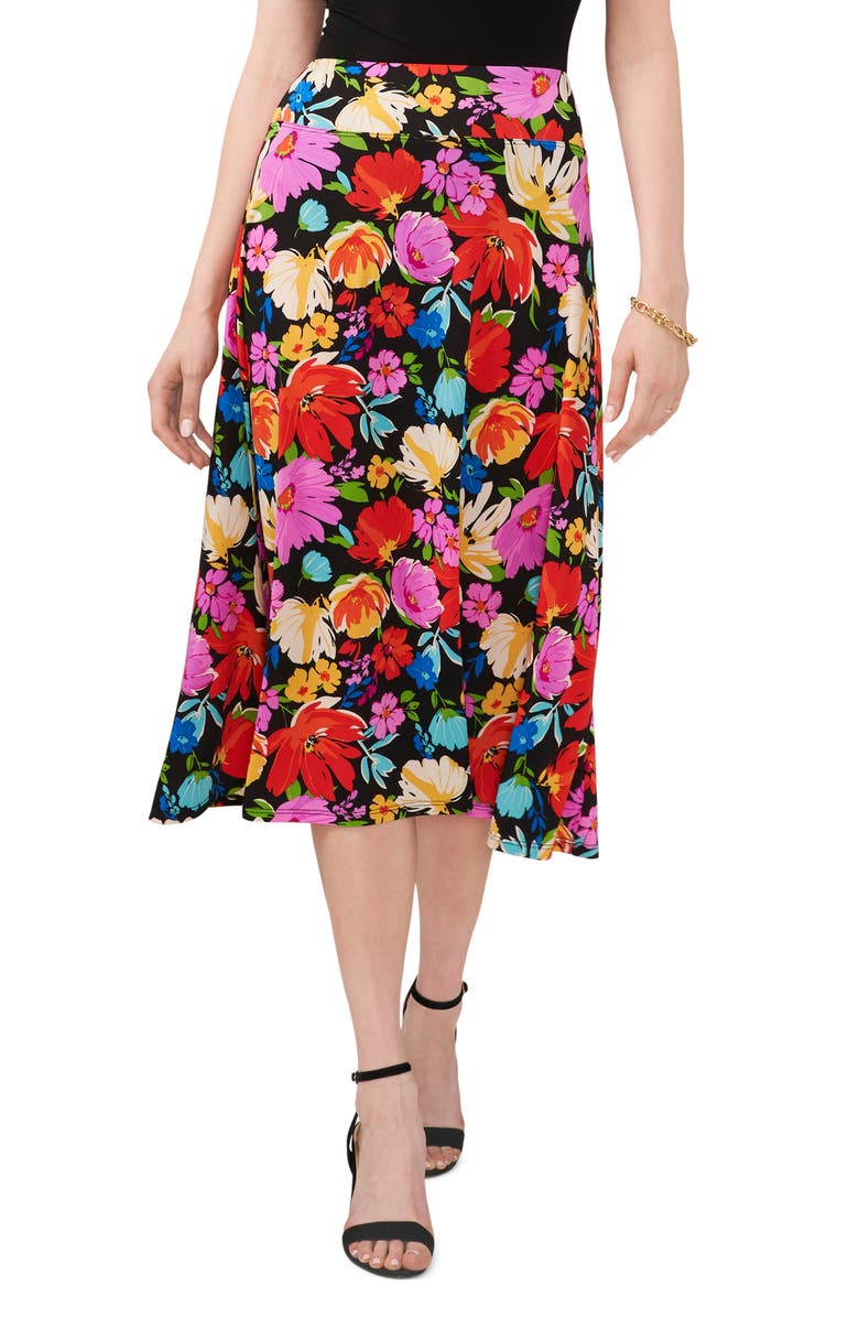 Chaus Floral Pull-On A-Line Skirt, Main, color, Black