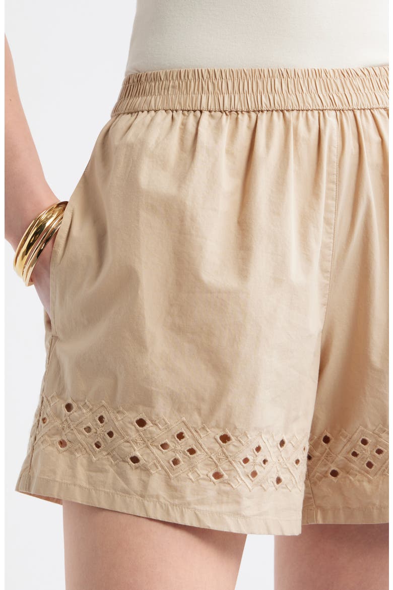 Embroidered Poplin Shorts, Alternate, color, BEIGE HUMUS