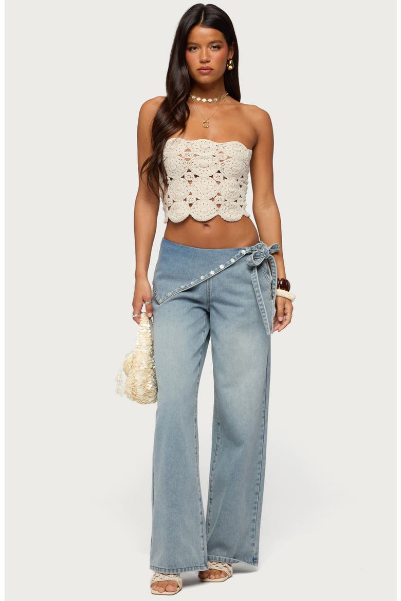 Laurin Strapless Crochet Crop Top, Alternate, color, CREAM