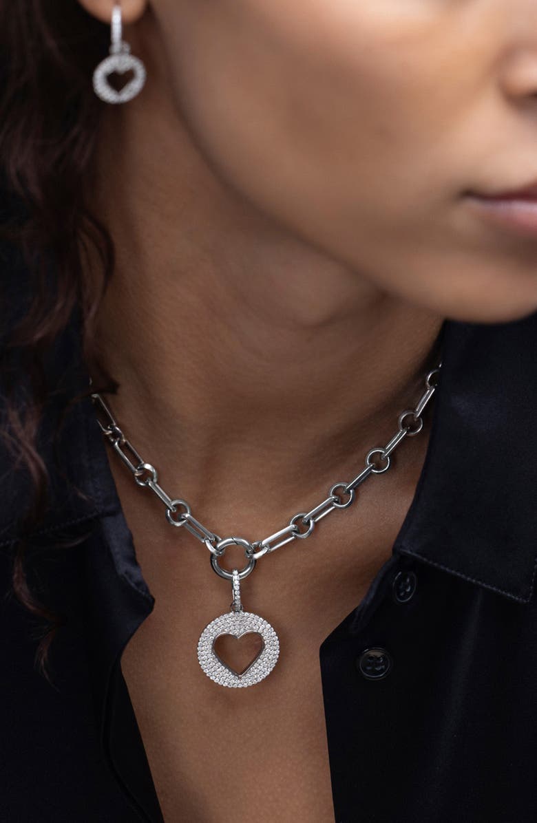 Sheryl Lowe Diamond Open Heart Pendant On Soho Chain, Alternate, color, Sterling Silver