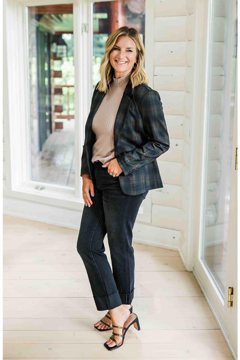 Plaid Fitted Blazer, Alternate, color, COFFEE BEAN