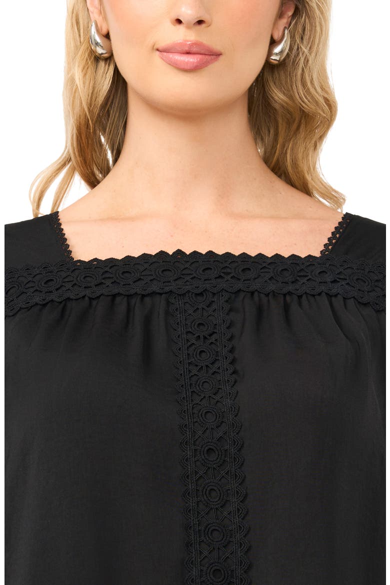Lace Trim Square Neck Top, Alternate, color, RICH BLACK
