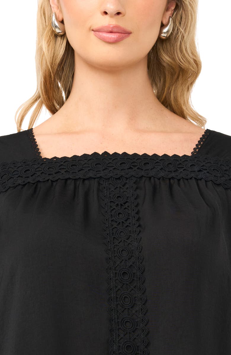 Vince Camuto Lace Trim Square Neck Top, Alternate, color, Rich Black