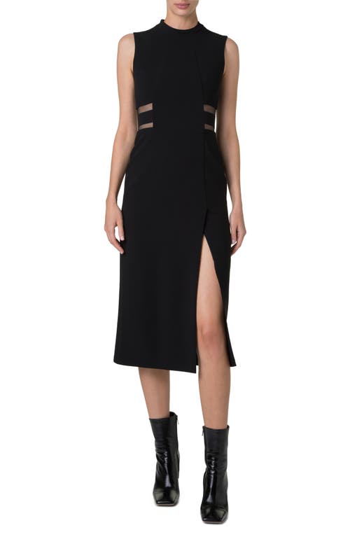 Akris Illusion Inset Stretch Wool Sheath Dress in Black 