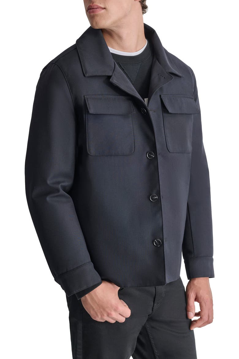Water Resistant Shirt Jacket with Hooded Bib, Main, color, BLACK