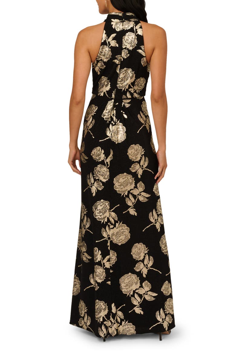 Metallic Floral Mermaid Gown, Alternate, color, BLACK/ GOLD