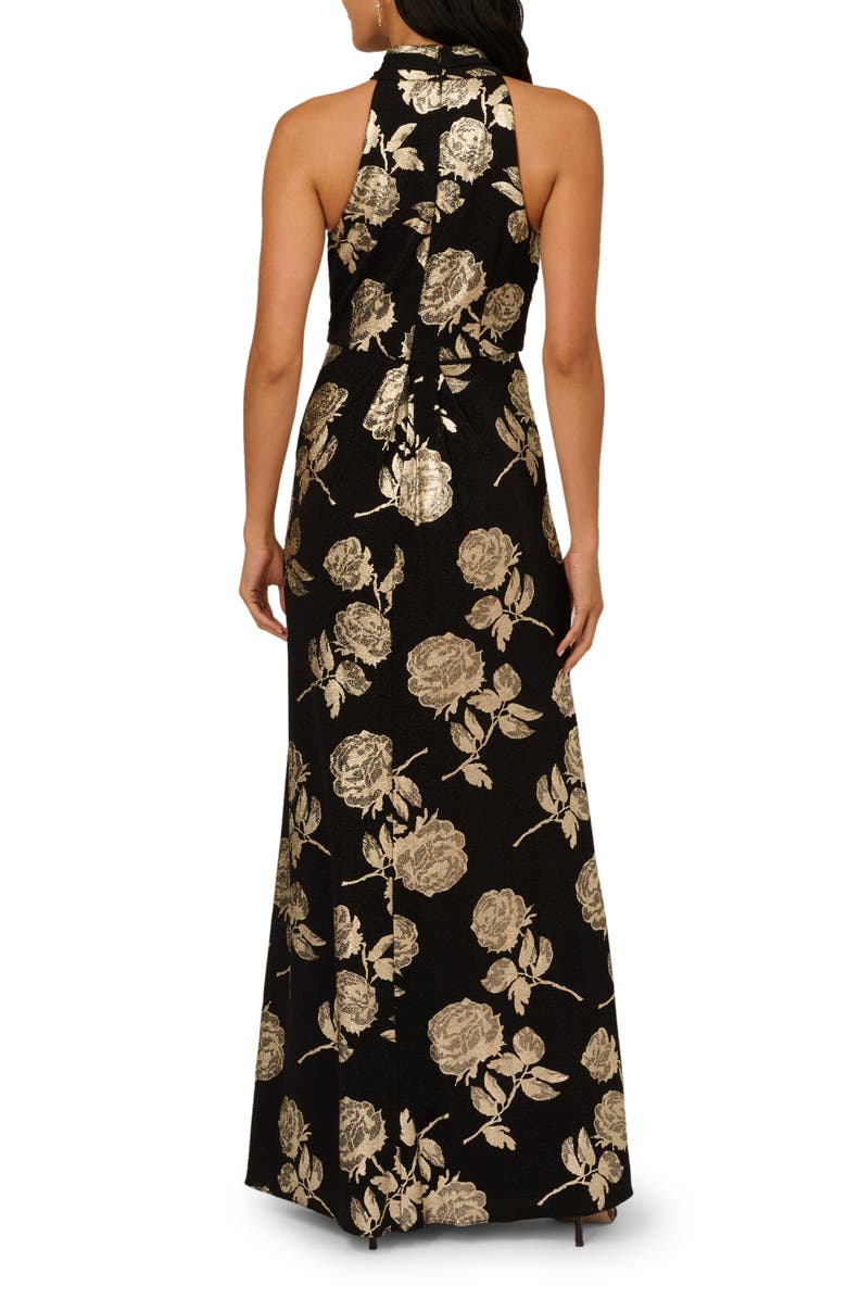 Adrianna Papell Metallic Floral Mermaid Gown, Alternate, color, Black/ Gold