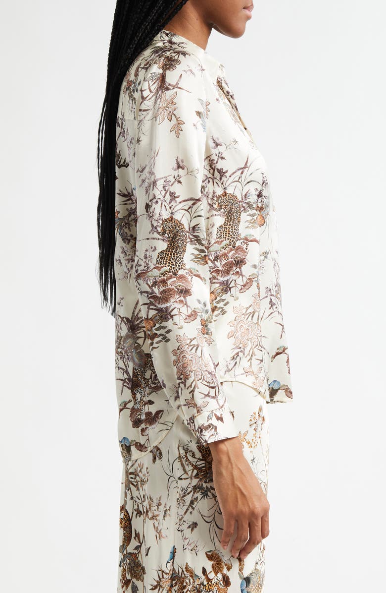L'AGENCE Tyler Jungle Tapestry Print Silk Button-Up Shirt, Alternate, color, Ecru Multi Tapestry Jungle