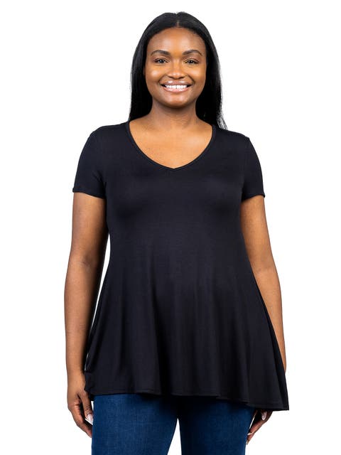 Plus Size Short Sleeve V Neck Tunic T Shirt