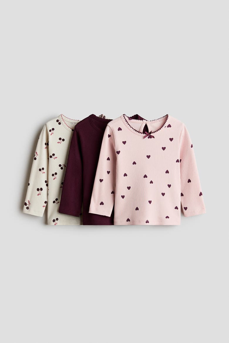 3-pack Cotton Tops, Main, color, Light pink/dark red