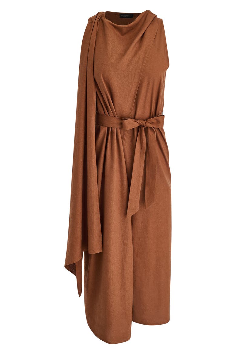 Sleeveless Linen Blend Midi Dress, Alternate, color, COGNAC