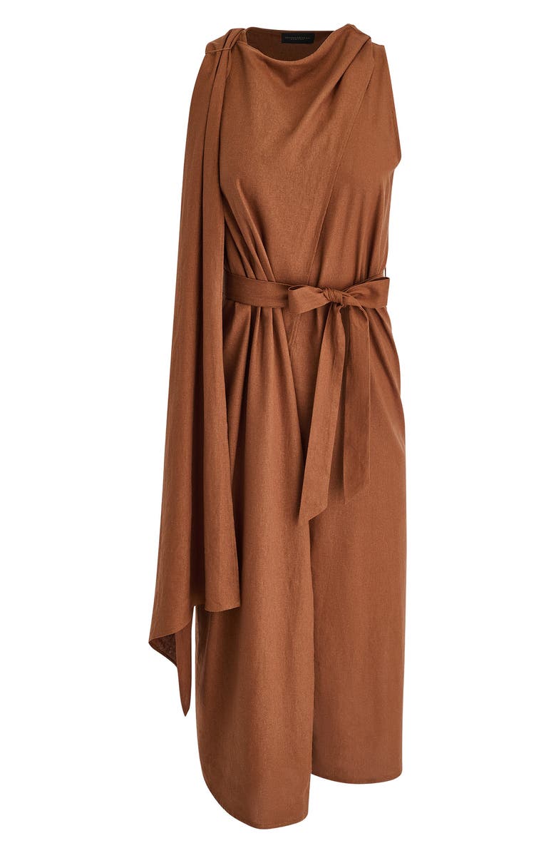 DONNA KARAN WEEKEND Sleeveless Linen Blend Midi Dress, Alternate, color, Cognac