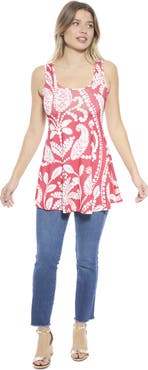 24seven Comfort Apparel Womens Paisley Scoop Neck Tunic Tank Top