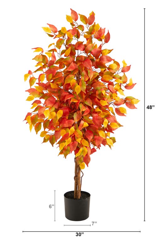 Nearly Natural 4ft Autumn Ficus Artificial Tree In Orange