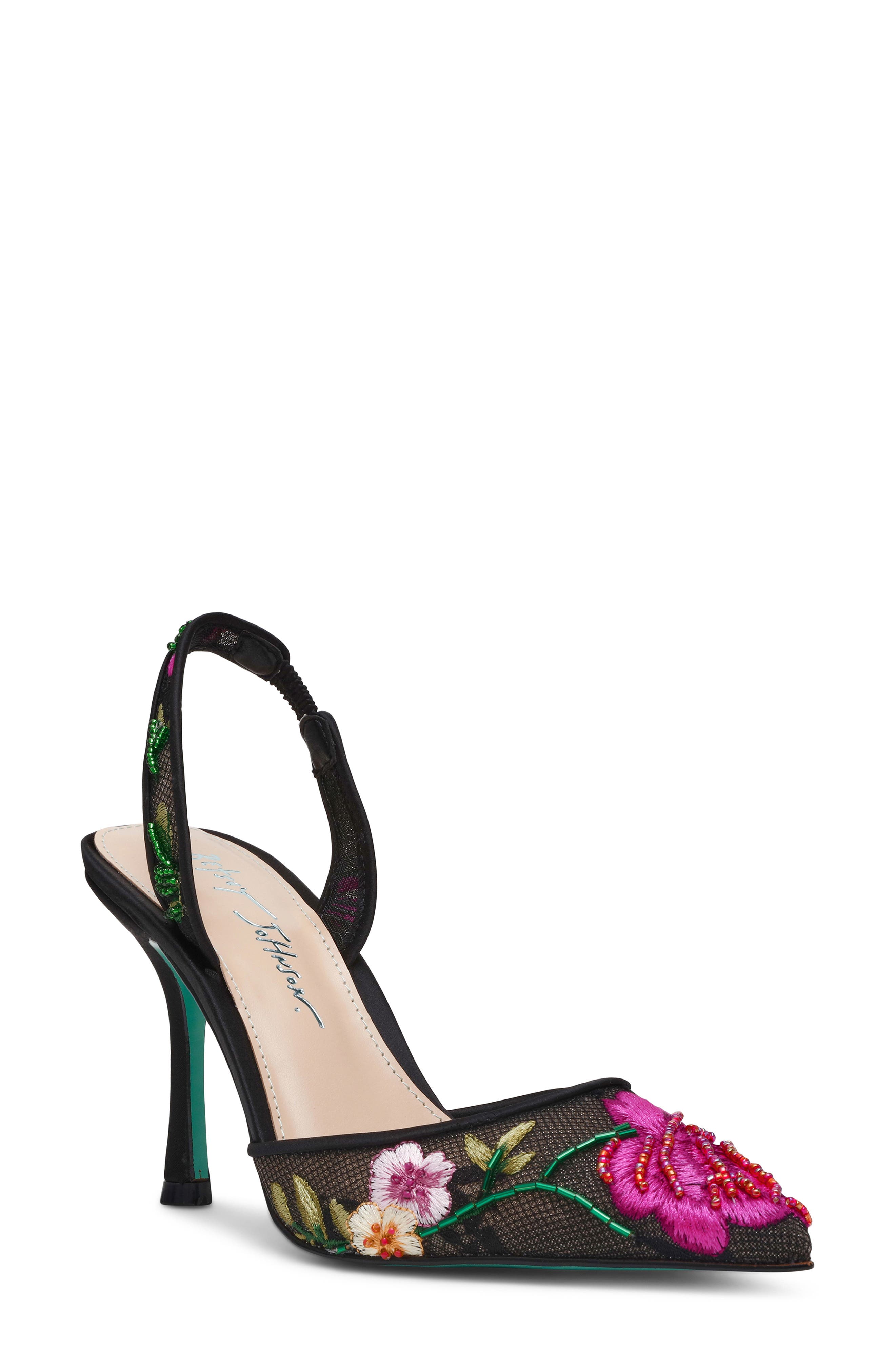 Betsey Johnson April Pointed Toe Slingback Pump, Main, color, Black Multi Floral