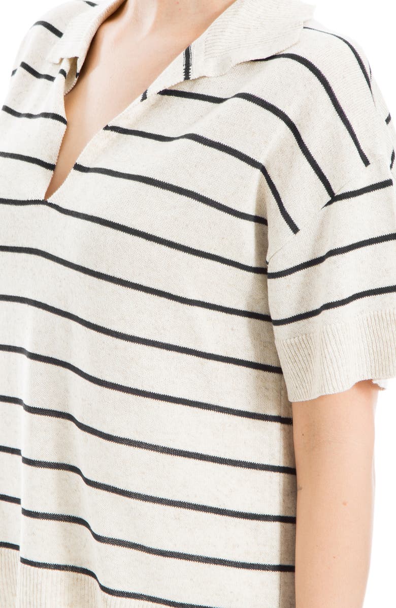 MAX STUDIO Stripe Knit Polo Sweater, Alternate, color, Natural Black