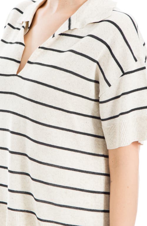 Max Studio Stripe Knit Polo Sweater In White
