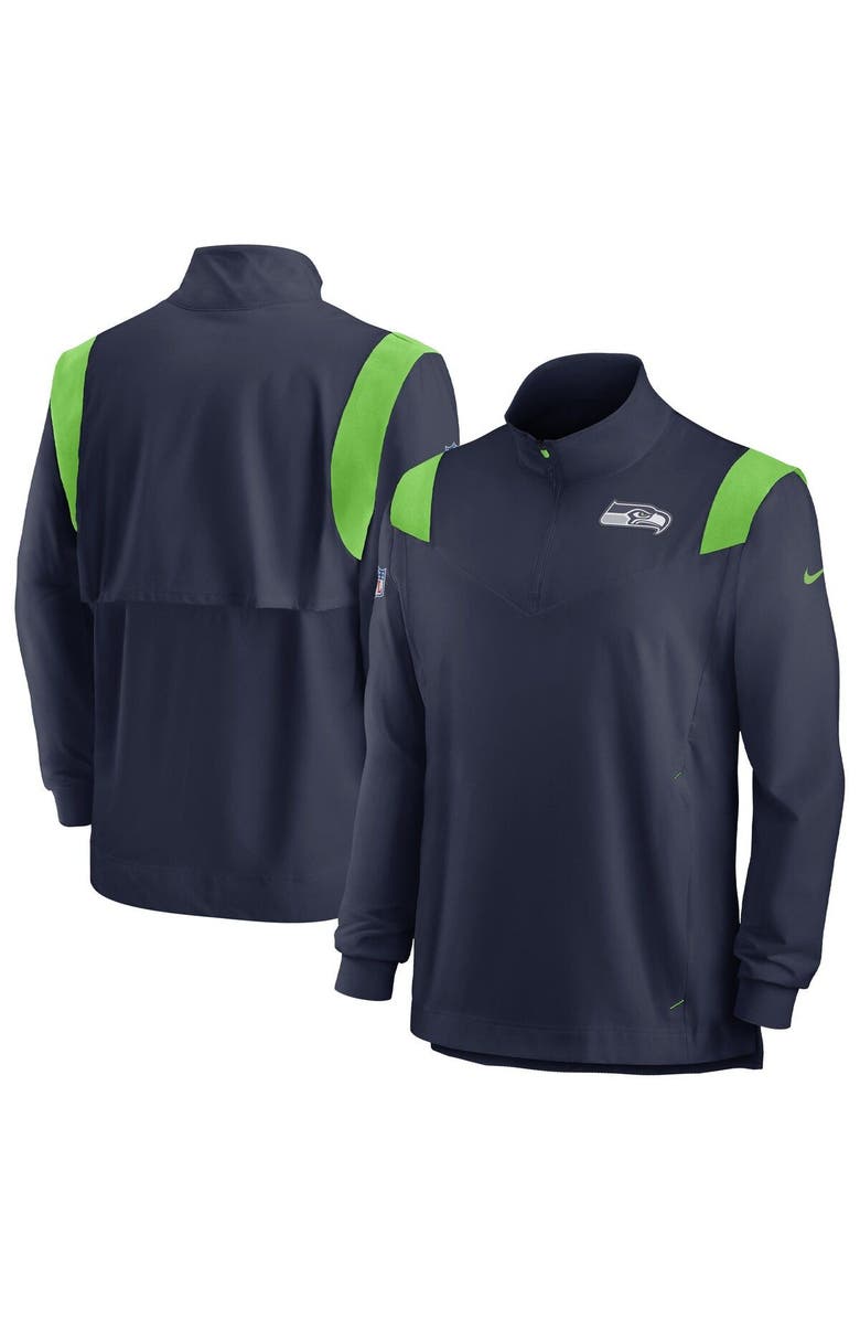 Nike Men's Nike College Navy Seattle Seahawks Sideline Coach Chevron Lockup Quarter-Zip Long Sleeve Top, Main, color, Navy