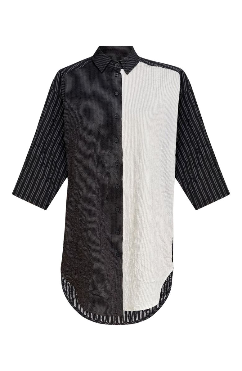 Alembika Crinkle patchwork stripes button-up shirt, Alternate, color,