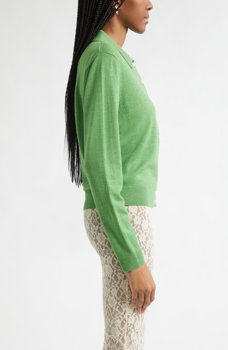 Sandy Liang Ley Merino Wool Cardigan, Alternate, color, Heather Green