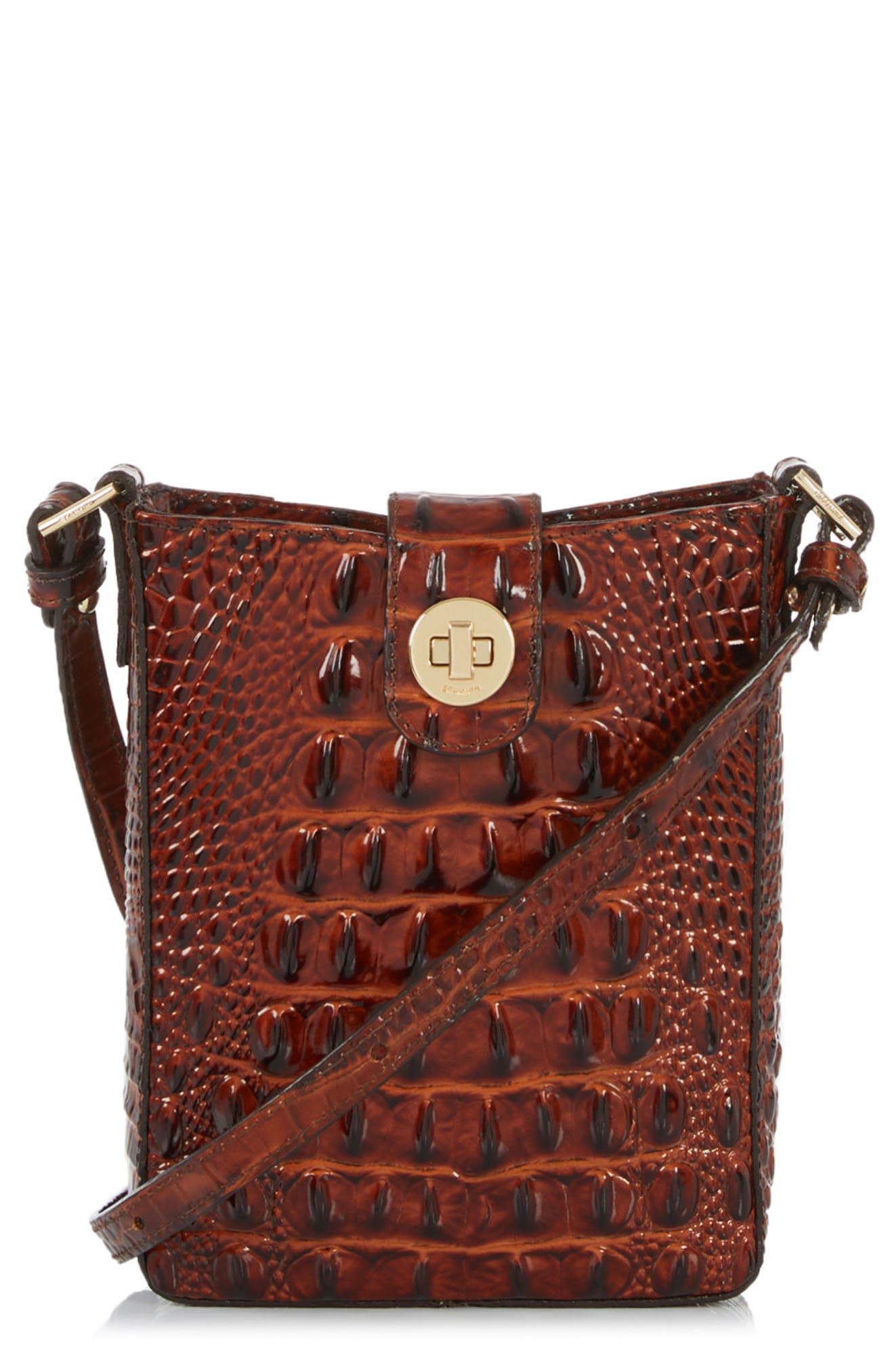 Brahmin Marley Croc Embossed Leather Crossbody Bag, Main, color, Pecan