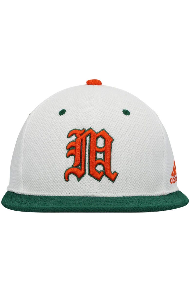 adidas Men's adidas White Miami Hurricanes On-Field Baseball Fitted Hat, Alternate, color, 
