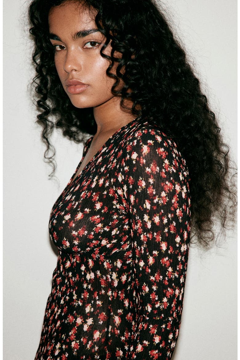 Floral Print Long Sleeve Maxi Dress, Alternate, color, BLACK