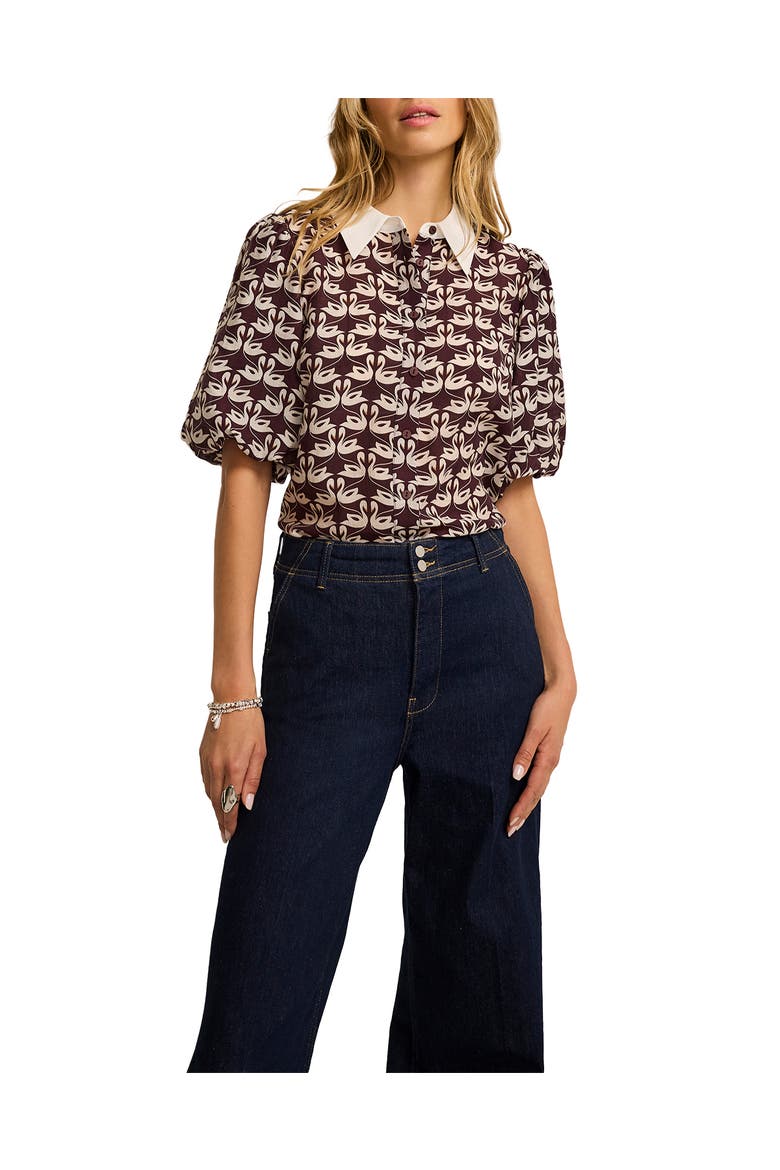 Swan Print Shirt, Main, color, Burgundy