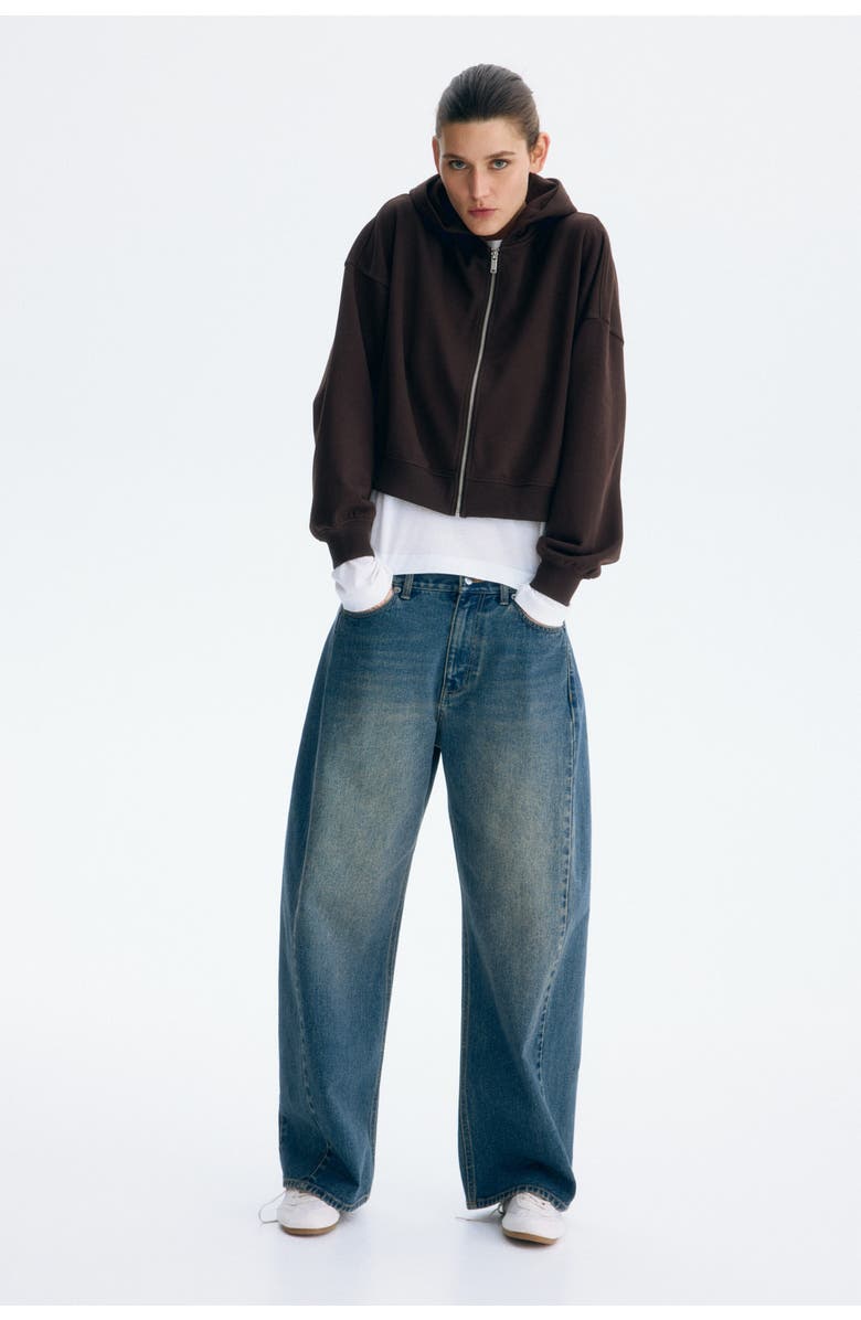 H&M Short Zip-through Hoodie, Main, color, Dark Brown