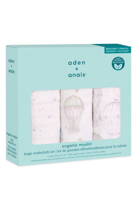 3-Pack Assorted Organic Cotton Muslin Washcloths