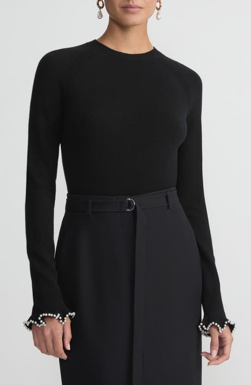 Lafayette 148 New York Hand Beaded Faux Pearl Cashmere Sweater In Black