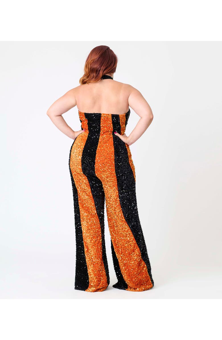 Smak Parlour Plus Size Sashed Sleeveless Halter Glamour Goddess Jumpsuit, Alternate, color, Orange/ Black