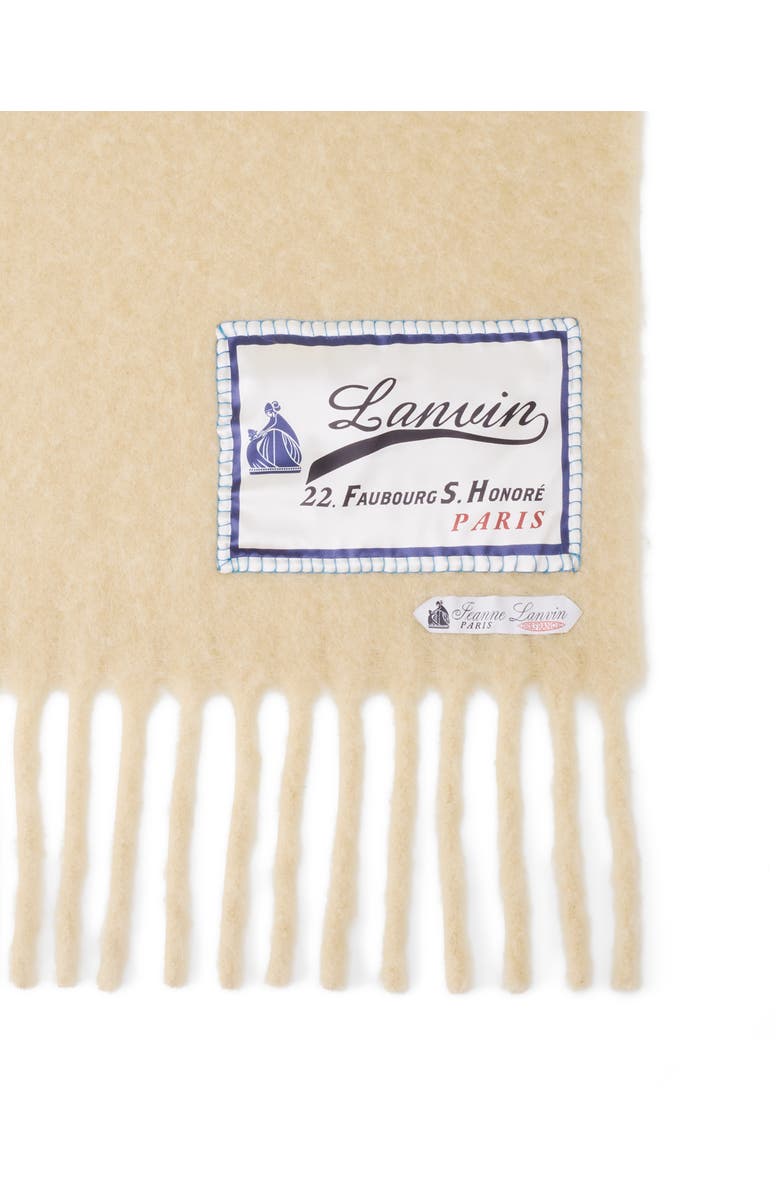 Lanvin Fringed Wool Scarf With 22 Faubourg Label, Alternate, color, Beige