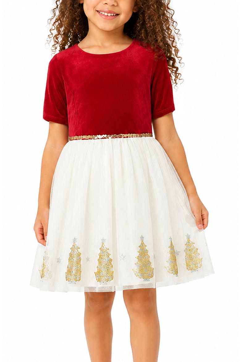 Kids' Stretch Velvet & Tulle Dress, Alternate, color, RED/ IVORY