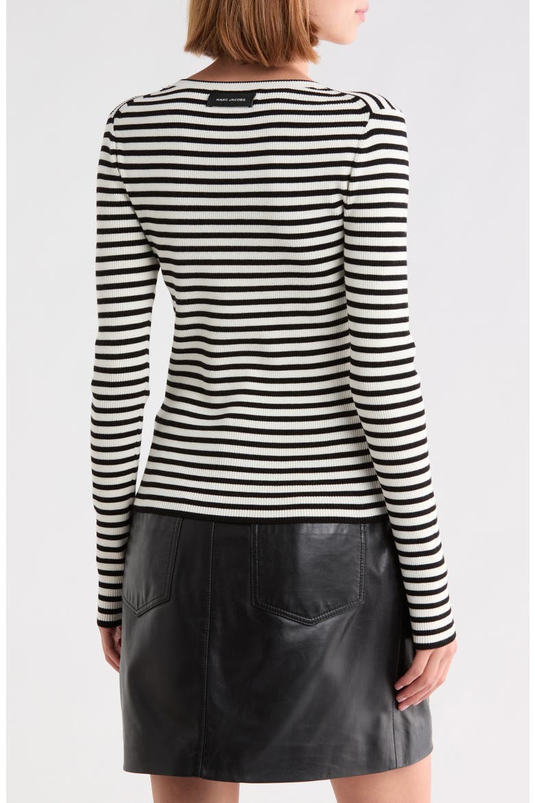 Striped Trompe l'Oeil Bow Sweater, Alternate, color, BLACK/WHITE