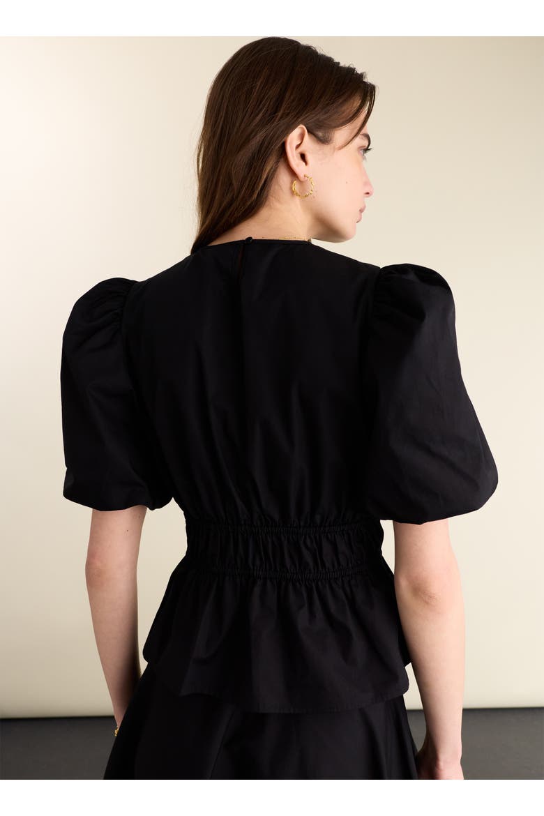 Elise Puff Sleeve Smocked Waist Top, Alternate, color, Caviar Black