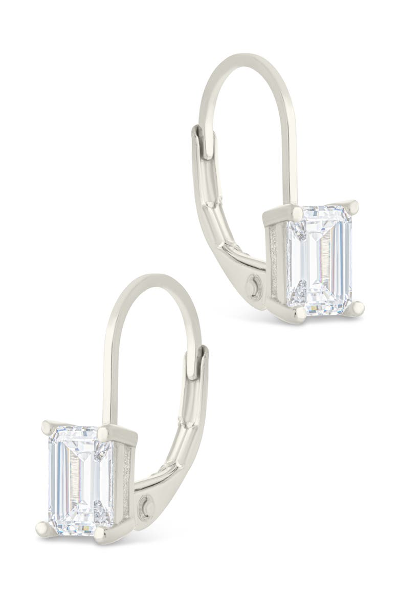 Emerald Cut Cubic Zirconia Lever-Back Earrings, Alternate, color, SILVER
