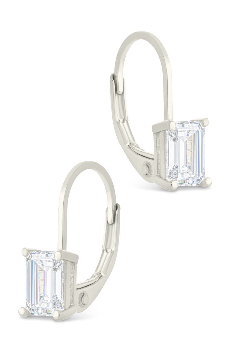 Sterling Forever Emerald Cut Cubic Zirconia Lever-Back Earrings, Alternate, color, Silver
